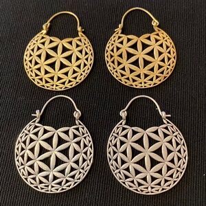Flower of Life Earrings .sri yantra sacred symbol ~silver or gold(brass)